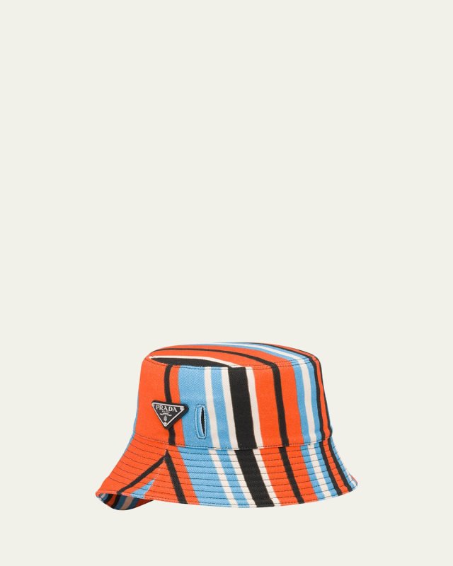 Triangle Logo Striped Bucket Hat